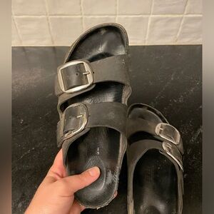 Women’s Big Buckle Birkenstock Sandals — black; size 39